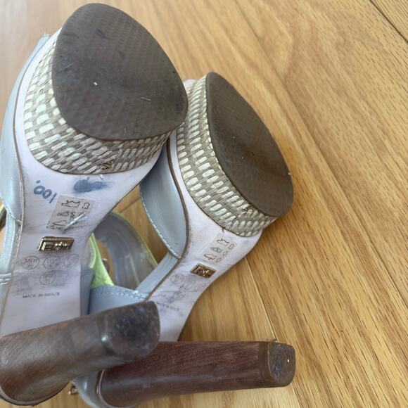 Biondini  sz 6 Gray Yellow Sandals Open Toe Leather Ankle Strap platform‎ heels - Picture 7 of 9